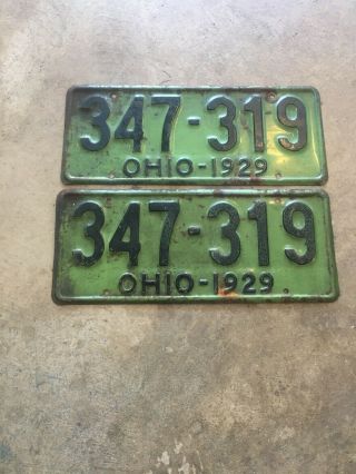 Pair Vintage 1929 Ohio Metal License Plates