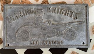 1950s - 60s Car Club Plaque “ Flaming Knights” San Antonio Texas Rat Rod Hot Rod