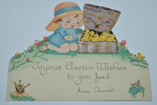 Rust Craft Vintage Antique 1940s Easter Greeting Card Moving Basket Chicks Rare