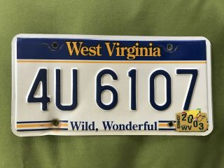 Guc Vintage 2003 West Virginia Auto License Plate 4u 6107 Banner Wild Wonder.