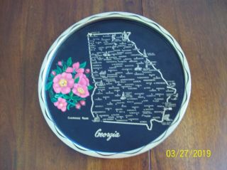 Vintage Georgia State Souvenir Serving Tray 11 " Cherokee Rose - With Gold Border