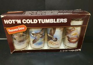 Vintage Set Of 4 12 Oz.  Thermo - Serv Game Bird Insulated Tumblers Glasses Nos