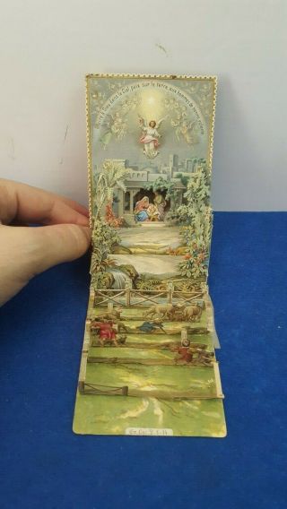 Rare Antique Die Cut Pop Up 3d Victorian Christmas Card Nativity Top