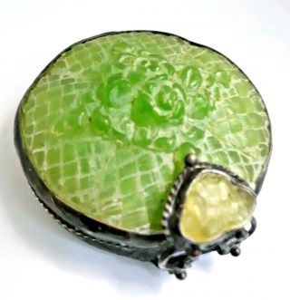 Vintage Maya Evangelista Green Molded Resin Doule Hand Mirror Compact