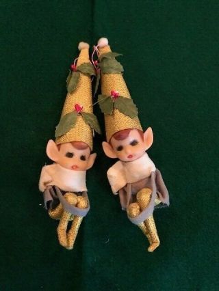 2 Rare Vintage Pixie Elf Knee Huggers Christmas Ornaments (unusual)