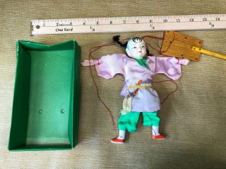 Vintage Chinese Hand Puppet Smiling Girl Doll Pig Tails Costume Marionette