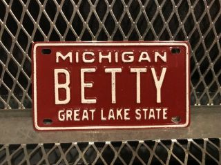 Betty Vintage 60s Michigan Great Lake State Bicycle Vanity Metal License Plate