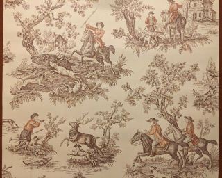 Rare 1940s Vtg 1950s Roll Of Walcrest Wallpaper Colonial Rural Hunting Design