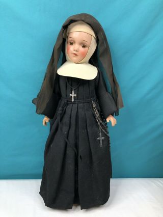 Vintage Antique 19 " Tall Catholic Nun Doll Figurine In Habit With Rosary France