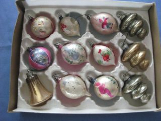 Vtg Teardrop Glass Mercury Hand Painted Christmas Ornaments Poland,  Bell Ufo