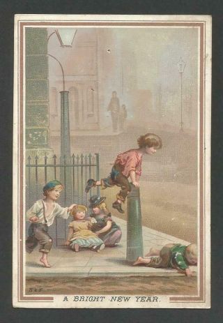 B15 - Street Children Playing - Victorian Year Card