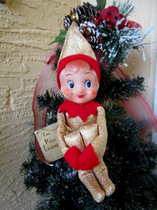 Vintage Elf/pixie Gold Outfit&the Pixie Legend Story Knee Hugger Xmas Ornament