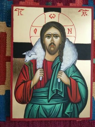 Hand Painted Icon Jesus Christ The Good Shepherd Only For Frogtwins