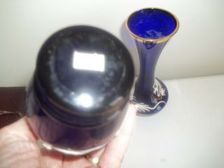 Vintage Pair Dragon ware Niagara Falls Souvenir Cobalt Blue Glass Vases Japan 4