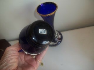 Vintage Pair Dragon ware Niagara Falls Souvenir Cobalt Blue Glass Vases Japan 5