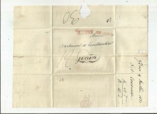Stampless Folded Letter: 1821 Genova,  Italy Red Sl