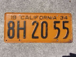 California 1934 License Plate 8h 20 55