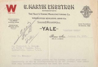 Letter G.  Martin Engstrom Buenos Aires,  Argentina To Smith & Wesson Arms Co 1927