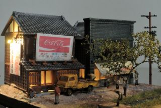 9 " Length Japanese Diorama With Night Scenery : Country Scene In Showa Era