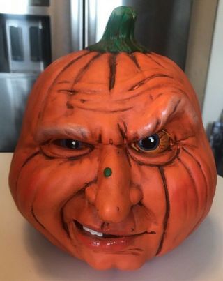 Vintage Halloween Ceramic Pumpkin 1988 Halloween Face Jack O Lantern Decoration