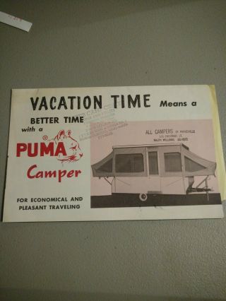 Vintage Sales Brochure:puma Camper Camper/ Travel Trailers1966
