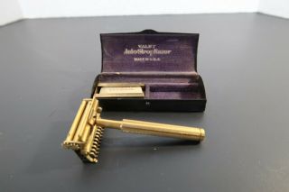 Vintage Valet Autostrop Safety Razor With 1 Blade and Blade Case Gold 2