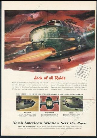 1945 Usaf B - 25 Mitchell Bomber Plane Wwii Battle Art Naa Vintage Print Ad