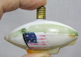Vtg Christmas Figural Blimp W Flag Milk Glass Light Bulb Japan 1940s