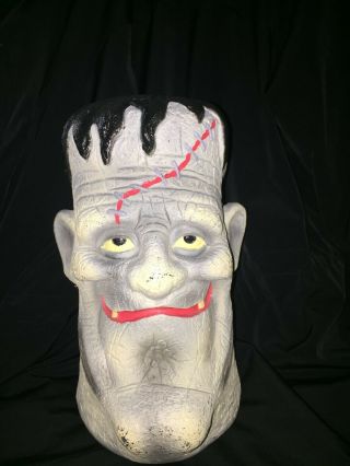 Vintage Halloween Frankenstein Head Blow Mold Light Up 11 " 1999