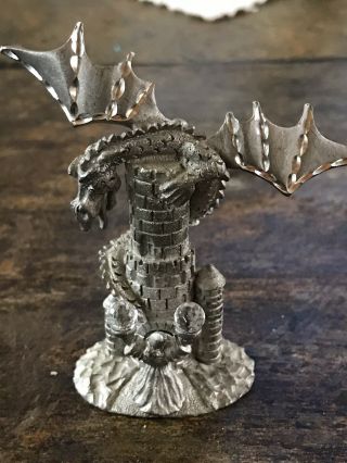 Vintage Spooniques Pewter Dragon With Crystal Balls.