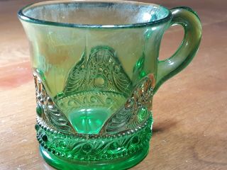 Vintage EAPG Green Glass Souvenir Cup Brookfield NY 3
