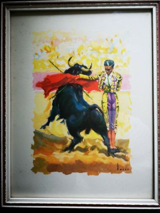 Vintage Spanish Bull Fighter Framed Print Toros No.  101