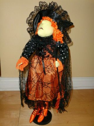 Hobby Lobby 23 Inch Standing Fabric Witch Doll Figure With Broom Halloween