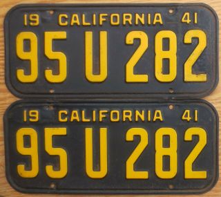 1941 California License Plate Number Tag Pair