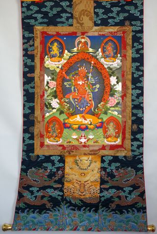 Blessed 50 " Dragon Embroidery Brocade Wood Scroll Thangka: Kurukulle Red Tara