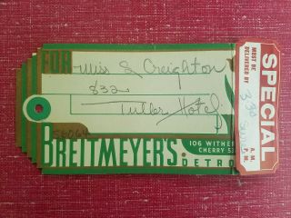 Vintage Detroit Florist Tag Card Delivery Breitmeyer 