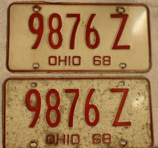 Vintage 1968 Ohio Automobile Auto License Plates 9876 Z