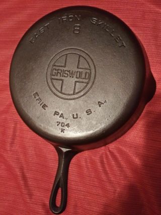 Griswold No.  8 Lbl Epu 704 Smooth Bottom Cast Iron Metal Cooking Skillet