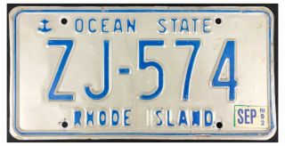 Rhode Island 1992 Car License Plate Zj - 574 - W/ Error