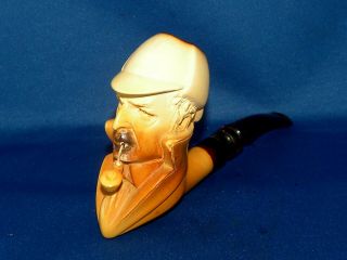 Vintage Meerschaum Pipe Depicting A Pipe Smoking Sherlock Holmes In Custom Case