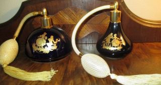 Rare Limoge Castel France 2 Perfume Bottles W/ Atomizers