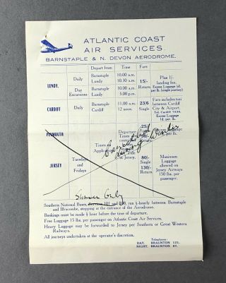 Atlantic Coast Air Services Barnstaple & N Devon Airlne Timetable