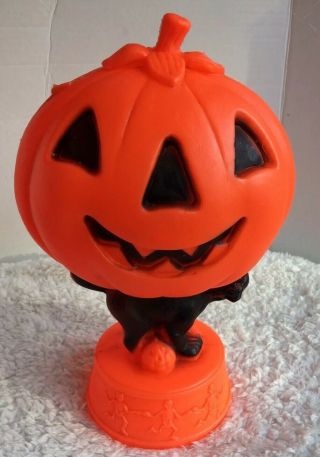 Vintage Halloween Pumpkin Jack - O - Lantern Black Cat Skeleton Base Blow Mold
