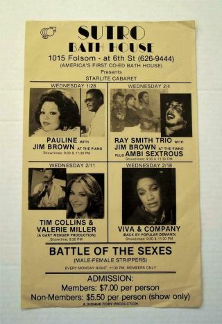 Sutro Bath House Folsom San Francisco Vtg Ad Poster Drag Queens Bdsm Club - Gay