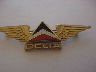 Obsolete Delta Airlines Flight Attendant Wing;gold With Enameled Widget.