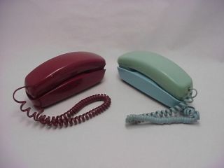 2 Vintage Bell System Western Electric Push Button Telephones Trimline Red Blue