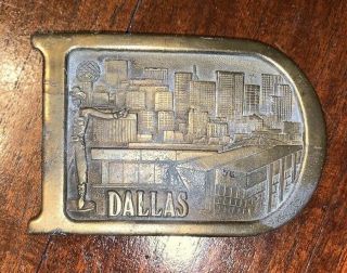 Rare Vintage City Of Dallas,  Texas Skyline Big Tex Belt Buckle Brass