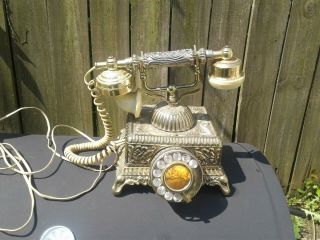 Vintage Heavy Metal Gold Colored French Phone Rotary Desk Style