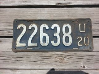 Scarce Utah 1920 License Plate Paint 20 Number 22638