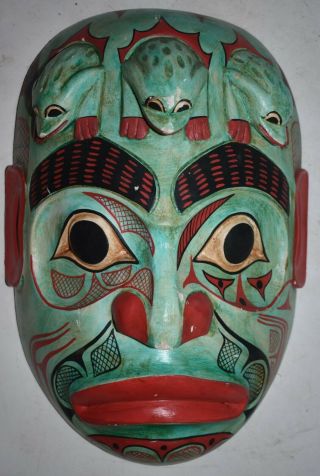 Orig $399 Northwest Coast Transformation Mask,  Frogs 1900s 14 " Signed
